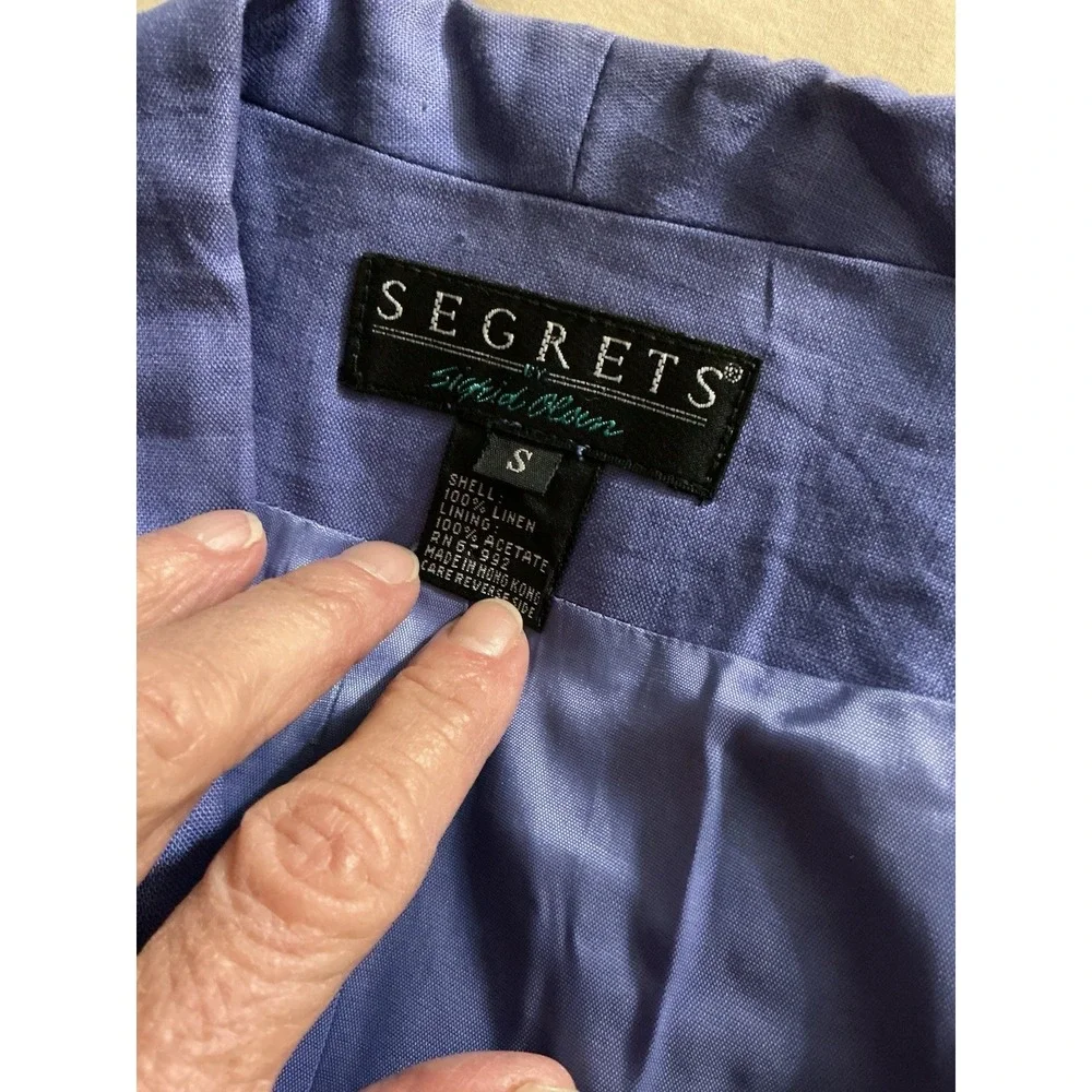 Secrets Sigrid Olsen Women Periwinkle Linen Blazer Jacket S 80's 90's Long‎ Line